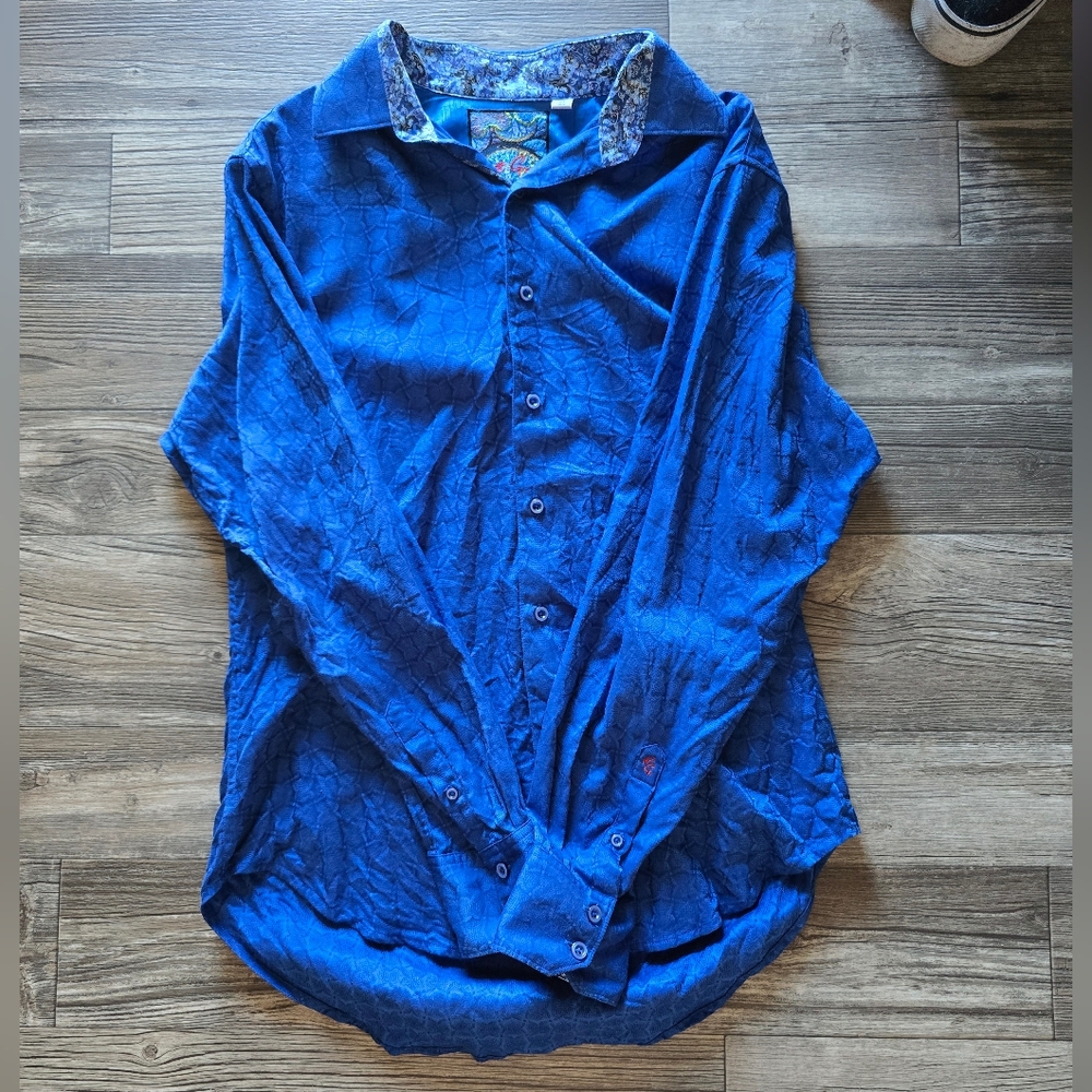 Robert Graham Men's Button Up Blue Geometric Eccentric Classic Fit Size M